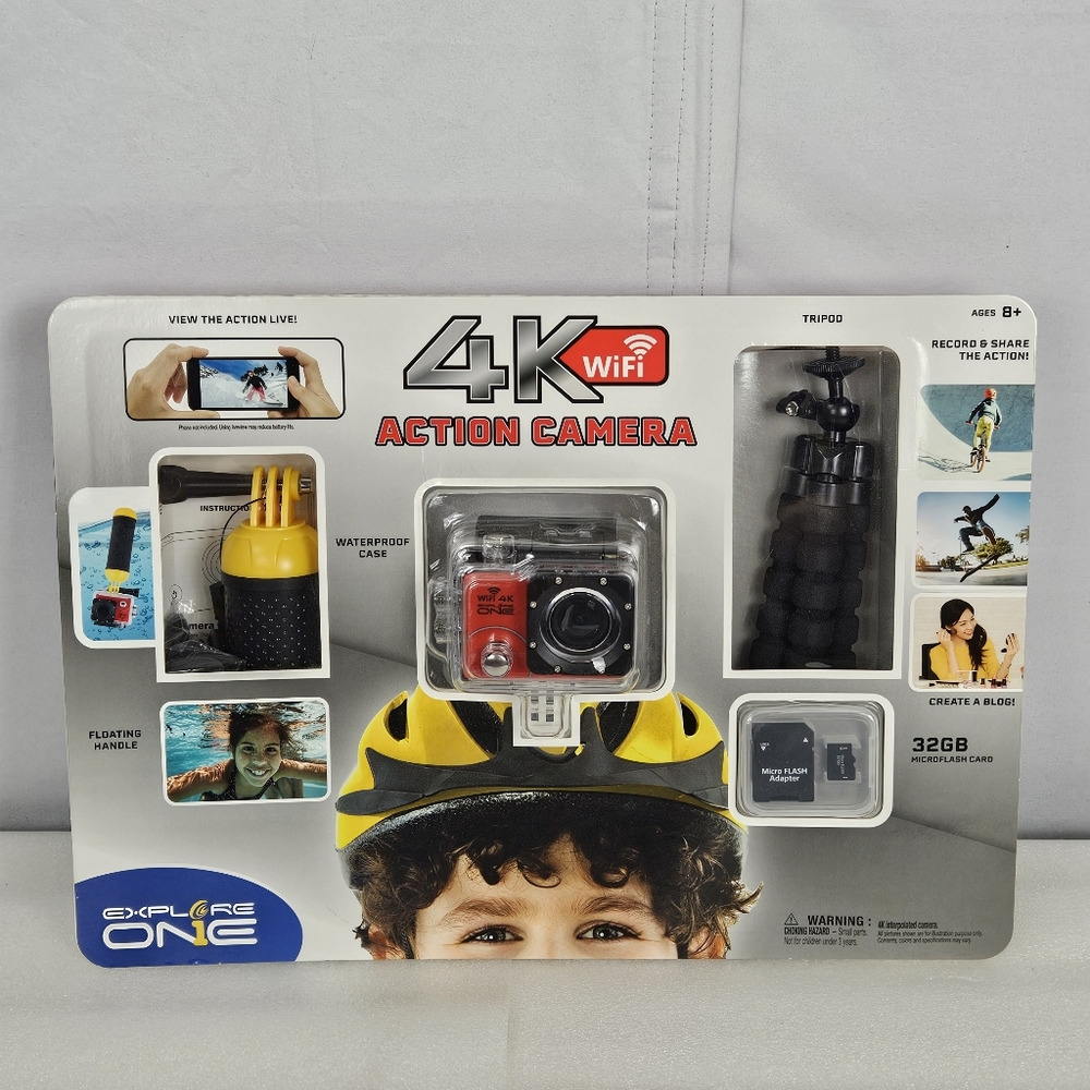 New Explore One 4K wifi waterproof case camera with 32 gb micro flash card